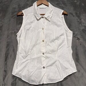 Bryn Walker Sleeveless Button Shirt Womens L Cotton Beach Coastal Minimalist